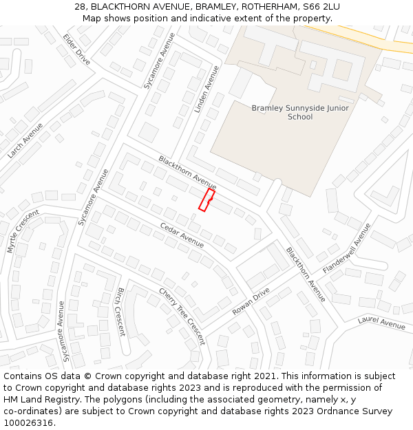 28, BLACKTHORN AVENUE, BRAMLEY, ROTHERHAM, S66 2LU: Location map and indicative extent of plot