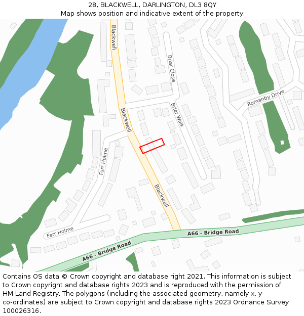 28, BLACKWELL, DARLINGTON, DL3 8QY: Location map and indicative extent of plot