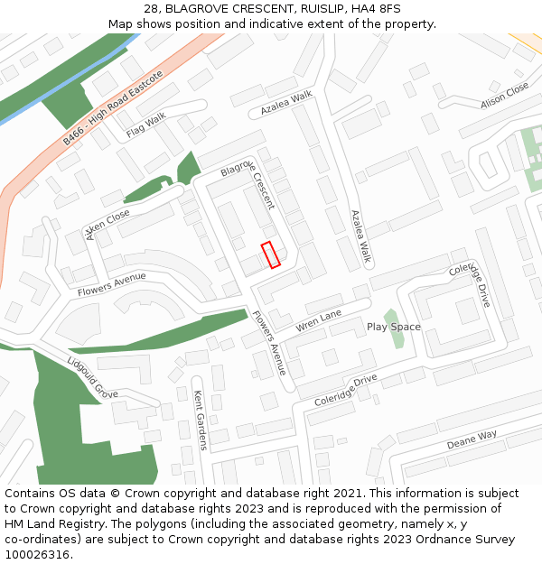 28, BLAGROVE CRESCENT, RUISLIP, HA4 8FS: Location map and indicative extent of plot