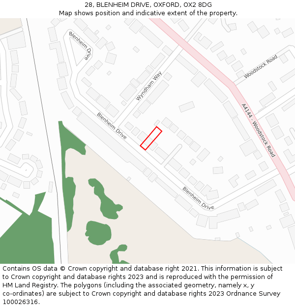 28, BLENHEIM DRIVE, OXFORD, OX2 8DG: Location map and indicative extent of plot