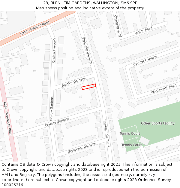 28, BLENHEIM GARDENS, WALLINGTON, SM6 9PP: Location map and indicative extent of plot