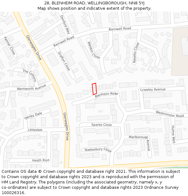 28, BLENHEIM ROAD, WELLINGBOROUGH, NN8 5YJ: Location map and indicative extent of plot