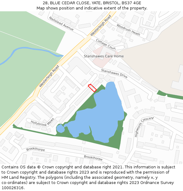 28, BLUE CEDAR CLOSE, YATE, BRISTOL, BS37 4GE: Location map and indicative extent of plot