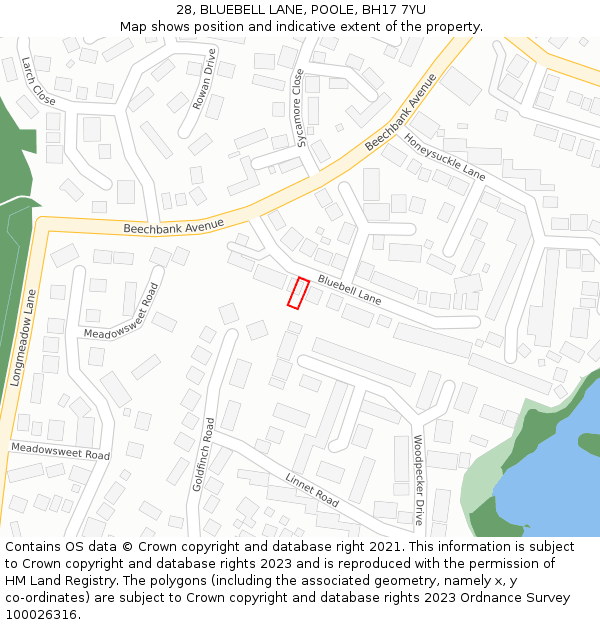 28, BLUEBELL LANE, POOLE, BH17 7YU: Location map and indicative extent of plot