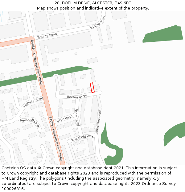 28, BOEHM DRIVE, ALCESTER, B49 6FG: Location map and indicative extent of plot