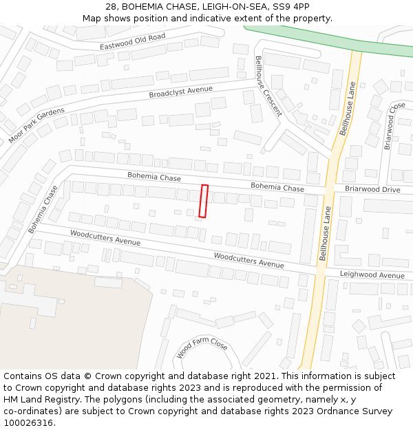 28, BOHEMIA CHASE, LEIGH-ON-SEA, SS9 4PP: Location map and indicative extent of plot