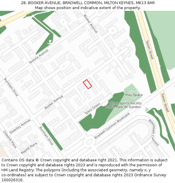 28, BOOKER AVENUE, BRADWELL COMMON, MILTON KEYNES, MK13 8AR: Location map and indicative extent of plot