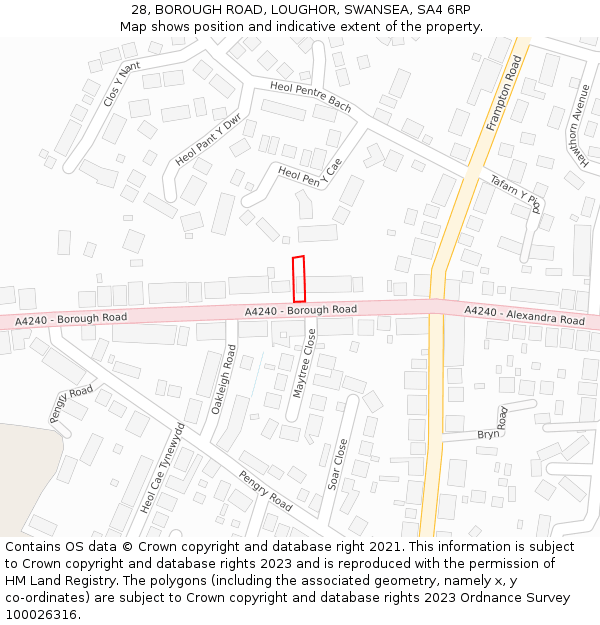 28, BOROUGH ROAD, LOUGHOR, SWANSEA, SA4 6RP: Location map and indicative extent of plot