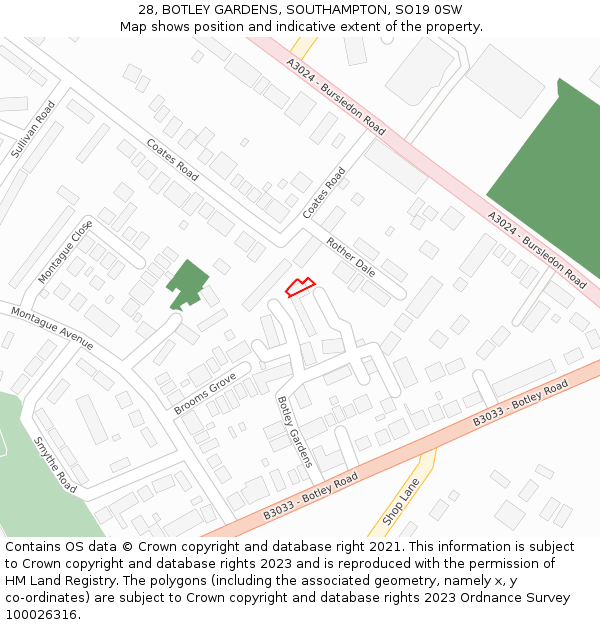 28, BOTLEY GARDENS, SOUTHAMPTON, SO19 0SW: Location map and indicative extent of plot