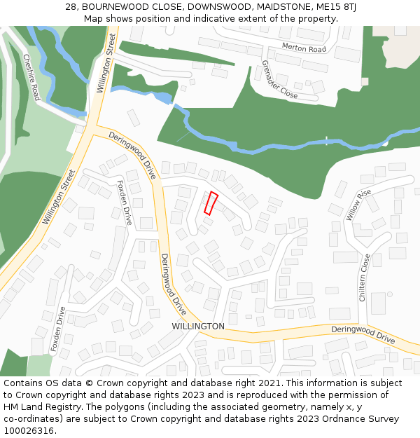 28, BOURNEWOOD CLOSE, DOWNSWOOD, MAIDSTONE, ME15 8TJ: Location map and indicative extent of plot