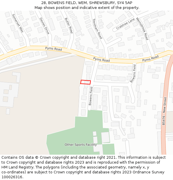 28, BOWENS FIELD, WEM, SHREWSBURY, SY4 5AP: Location map and indicative extent of plot