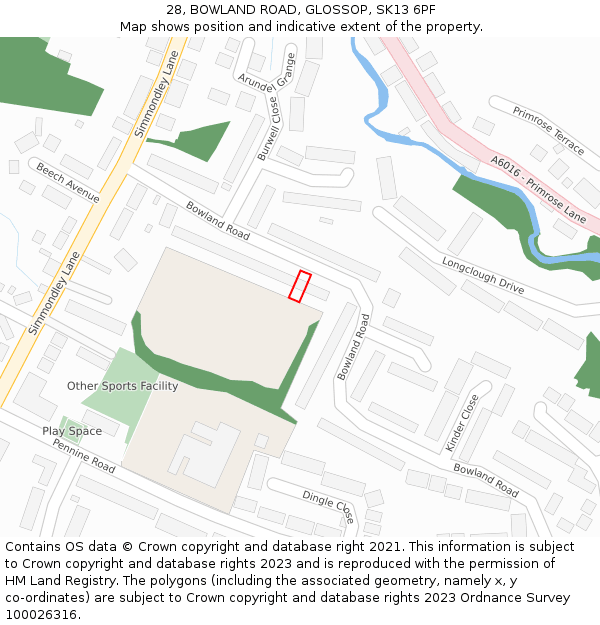 28, BOWLAND ROAD, GLOSSOP, SK13 6PF: Location map and indicative extent of plot