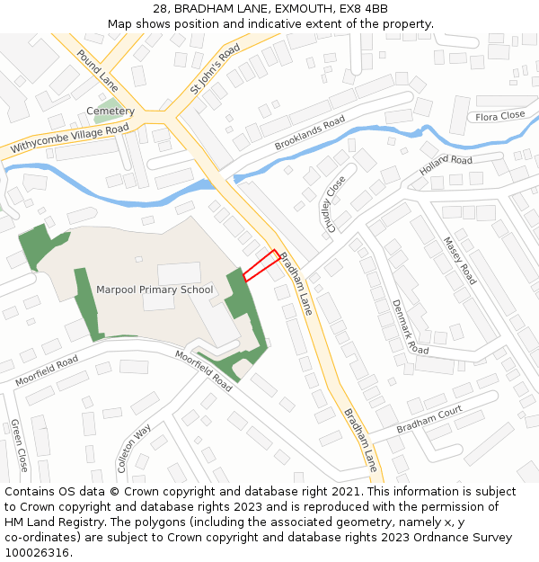 28, BRADHAM LANE, EXMOUTH, EX8 4BB: Location map and indicative extent of plot