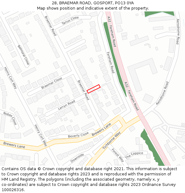 28, BRAEMAR ROAD, GOSPORT, PO13 0YA: Location map and indicative extent of plot