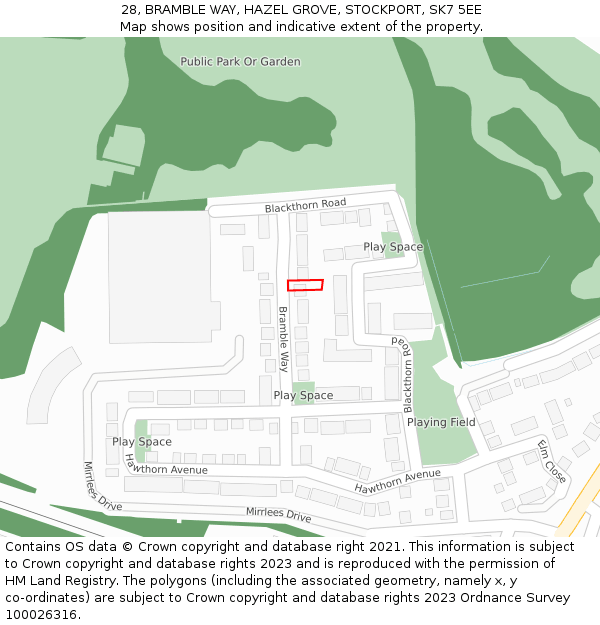 28, BRAMBLE WAY, HAZEL GROVE, STOCKPORT, SK7 5EE: Location map and indicative extent of plot