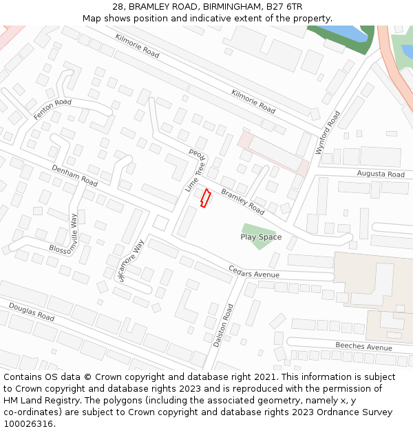 28, BRAMLEY ROAD, BIRMINGHAM, B27 6TR: Location map and indicative extent of plot