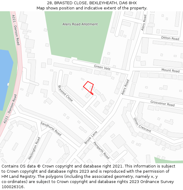 28, BRASTED CLOSE, BEXLEYHEATH, DA6 8HX: Location map and indicative extent of plot