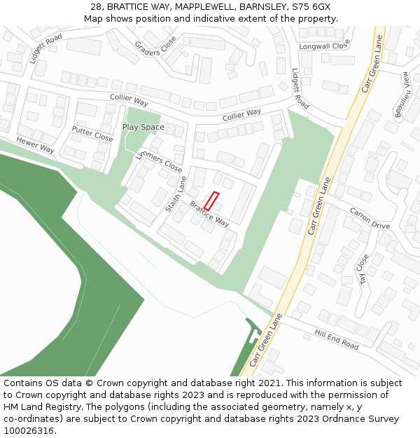 28, BRATTICE WAY, MAPPLEWELL, BARNSLEY, S75 6GX: Location map and indicative extent of plot