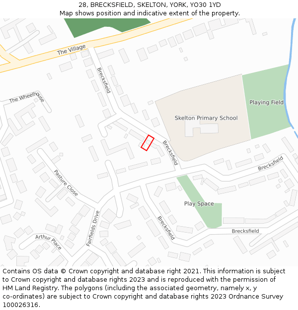 28, BRECKSFIELD, SKELTON, YORK, YO30 1YD: Location map and indicative extent of plot