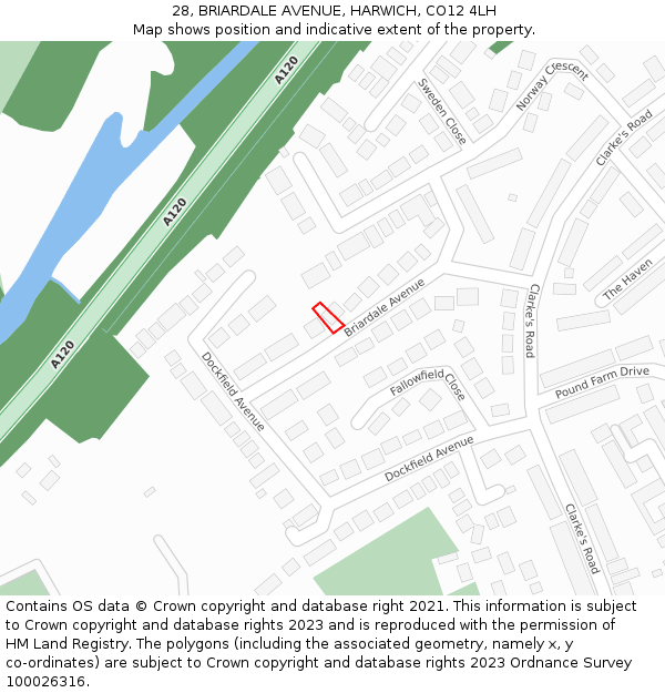 28, BRIARDALE AVENUE, HARWICH, CO12 4LH: Location map and indicative extent of plot