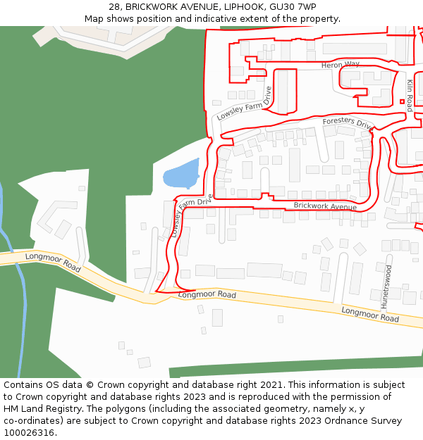 28, BRICKWORK AVENUE, LIPHOOK, GU30 7WP: Location map and indicative extent of plot