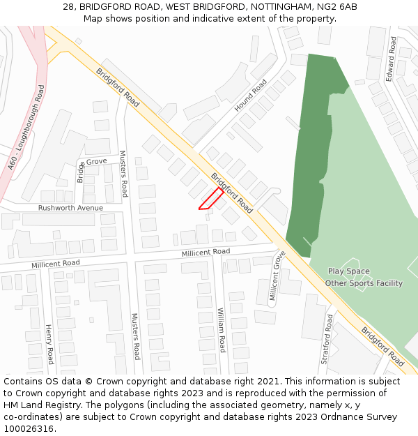 28, BRIDGFORD ROAD, WEST BRIDGFORD, NOTTINGHAM, NG2 6AB: Location map and indicative extent of plot