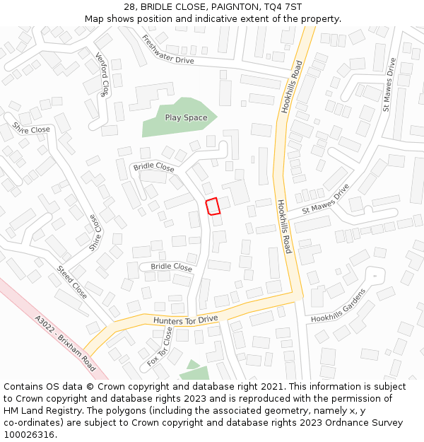 28, BRIDLE CLOSE, PAIGNTON, TQ4 7ST: Location map and indicative extent of plot