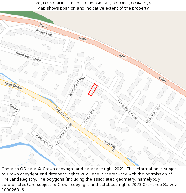 28, BRINKINFIELD ROAD, CHALGROVE, OXFORD, OX44 7QX: Location map and indicative extent of plot