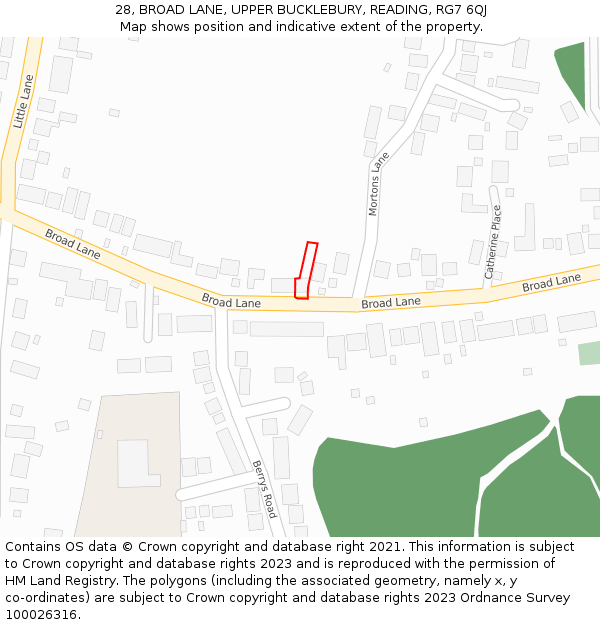 28, BROAD LANE, UPPER BUCKLEBURY, READING, RG7 6QJ: Location map and indicative extent of plot