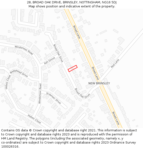 28, BROAD OAK DRIVE, BRINSLEY, NOTTINGHAM, NG16 5DJ: Location map and indicative extent of plot