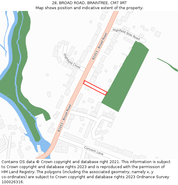 28, BROAD ROAD, BRAINTREE, CM7 9RT: Location map and indicative extent of plot