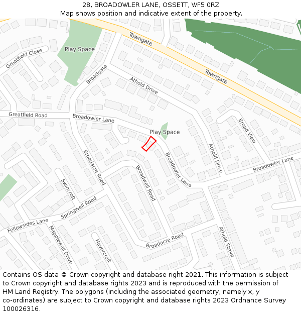 28, BROADOWLER LANE, OSSETT, WF5 0RZ: Location map and indicative extent of plot