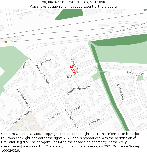 28, BROADSIDE, GATESHEAD, NE10 8XR: Location map and indicative extent of plot