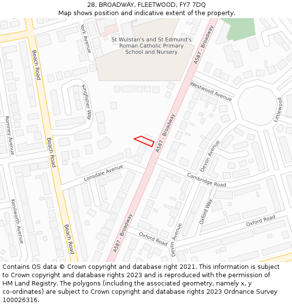 28, BROADWAY, FLEETWOOD, FY7 7DQ: Location map and indicative extent of plot