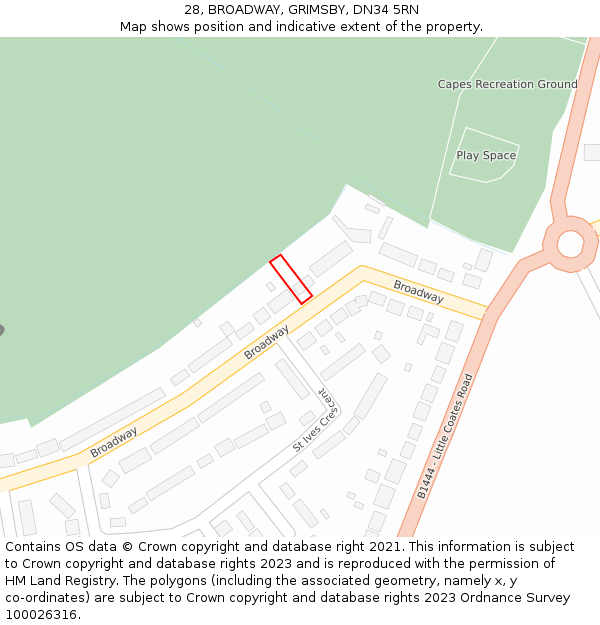 28, BROADWAY, GRIMSBY, DN34 5RN: Location map and indicative extent of plot