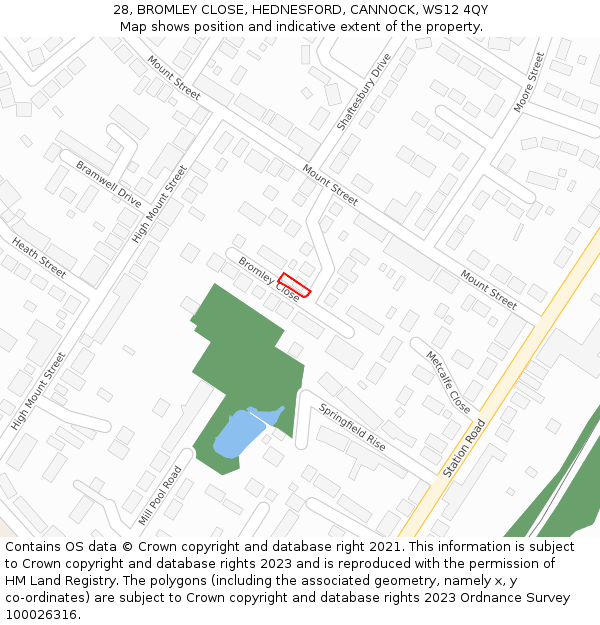 28, BROMLEY CLOSE, HEDNESFORD, CANNOCK, WS12 4QY: Location map and indicative extent of plot