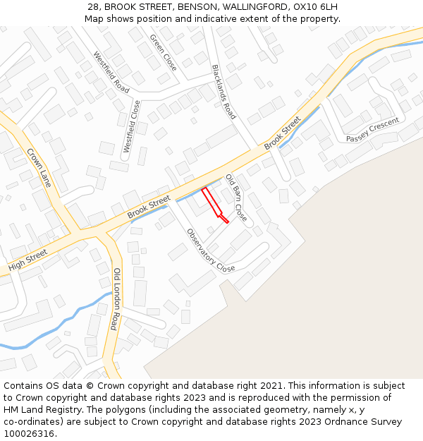 28, BROOK STREET, BENSON, WALLINGFORD, OX10 6LH: Location map and indicative extent of plot