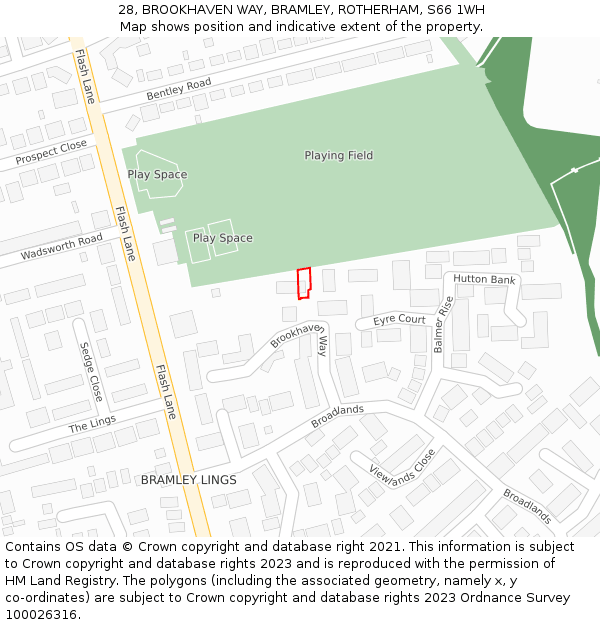 28, BROOKHAVEN WAY, BRAMLEY, ROTHERHAM, S66 1WH: Location map and indicative extent of plot