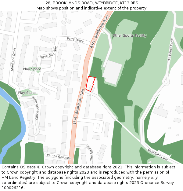 28, BROOKLANDS ROAD, WEYBRIDGE, KT13 0RS: Location map and indicative extent of plot