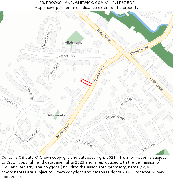 28, BROOKS LANE, WHITWICK, COALVILLE, LE67 5DE: Location map and indicative extent of plot