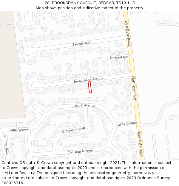 28, BROOKSBANK AVENUE, REDCAR, TS10 1HS: Location map and indicative extent of plot