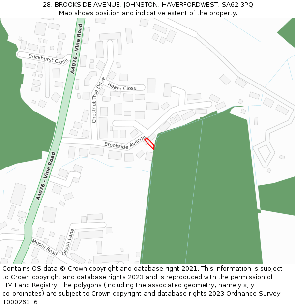 28, BROOKSIDE AVENUE, JOHNSTON, HAVERFORDWEST, SA62 3PQ: Location map and indicative extent of plot