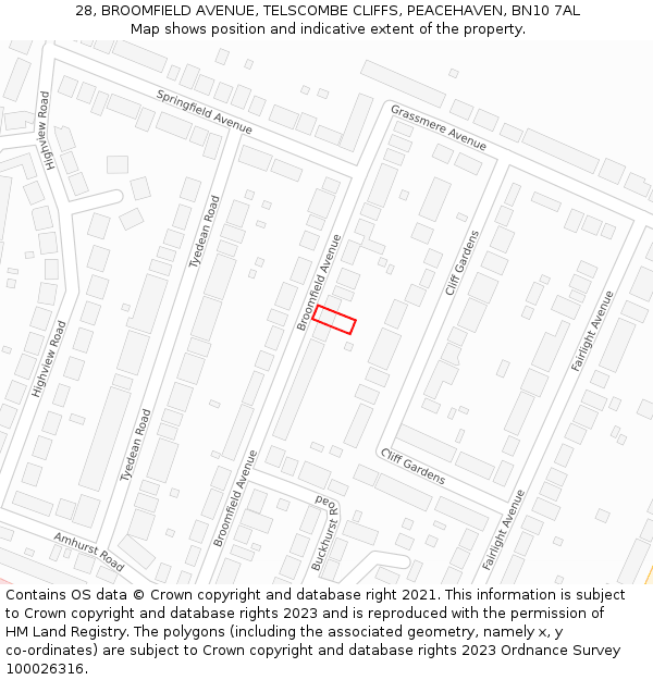 28, BROOMFIELD AVENUE, TELSCOMBE CLIFFS, PEACEHAVEN, BN10 7AL: Location map and indicative extent of plot