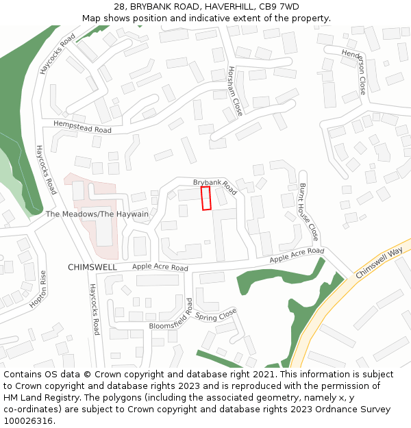 28, BRYBANK ROAD, HAVERHILL, CB9 7WD: Location map and indicative extent of plot