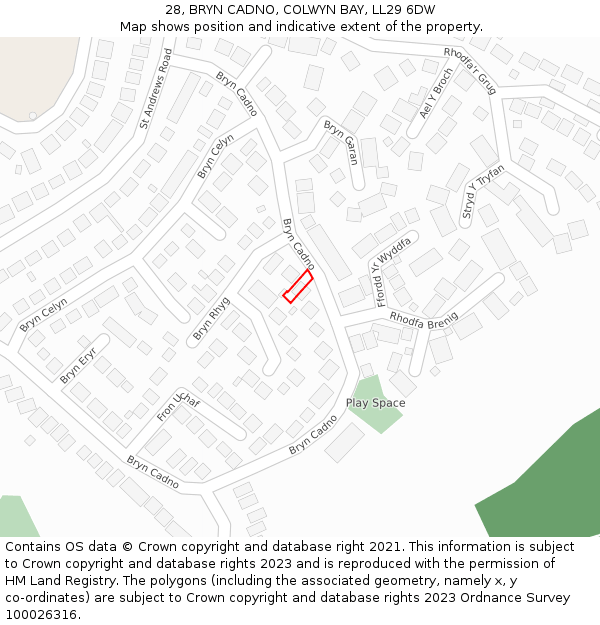 28, BRYN CADNO, COLWYN BAY, LL29 6DW: Location map and indicative extent of plot