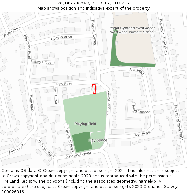 28, BRYN MAWR, BUCKLEY, CH7 2DY: Location map and indicative extent of plot