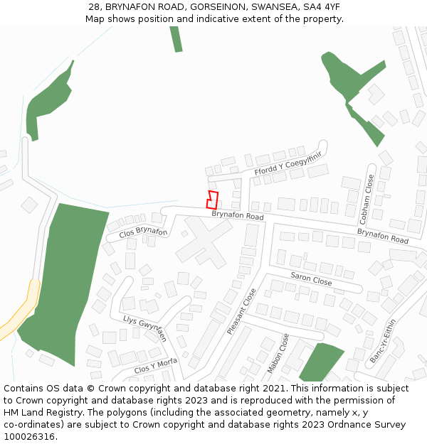 28, BRYNAFON ROAD, GORSEINON, SWANSEA, SA4 4YF: Location map and indicative extent of plot