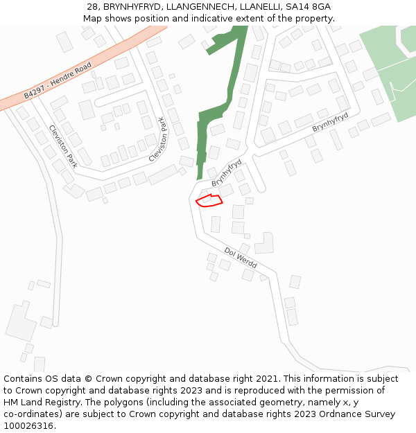 28, BRYNHYFRYD, LLANGENNECH, LLANELLI, SA14 8GA: Location map and indicative extent of plot