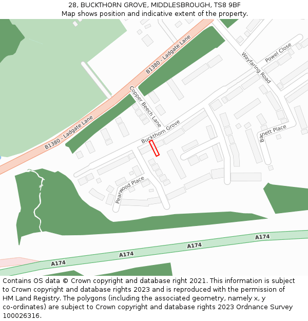 28, BUCKTHORN GROVE, MIDDLESBROUGH, TS8 9BF: Location map and indicative extent of plot