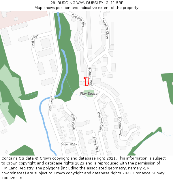 28, BUDDING WAY, DURSLEY, GL11 5BE: Location map and indicative extent of plot